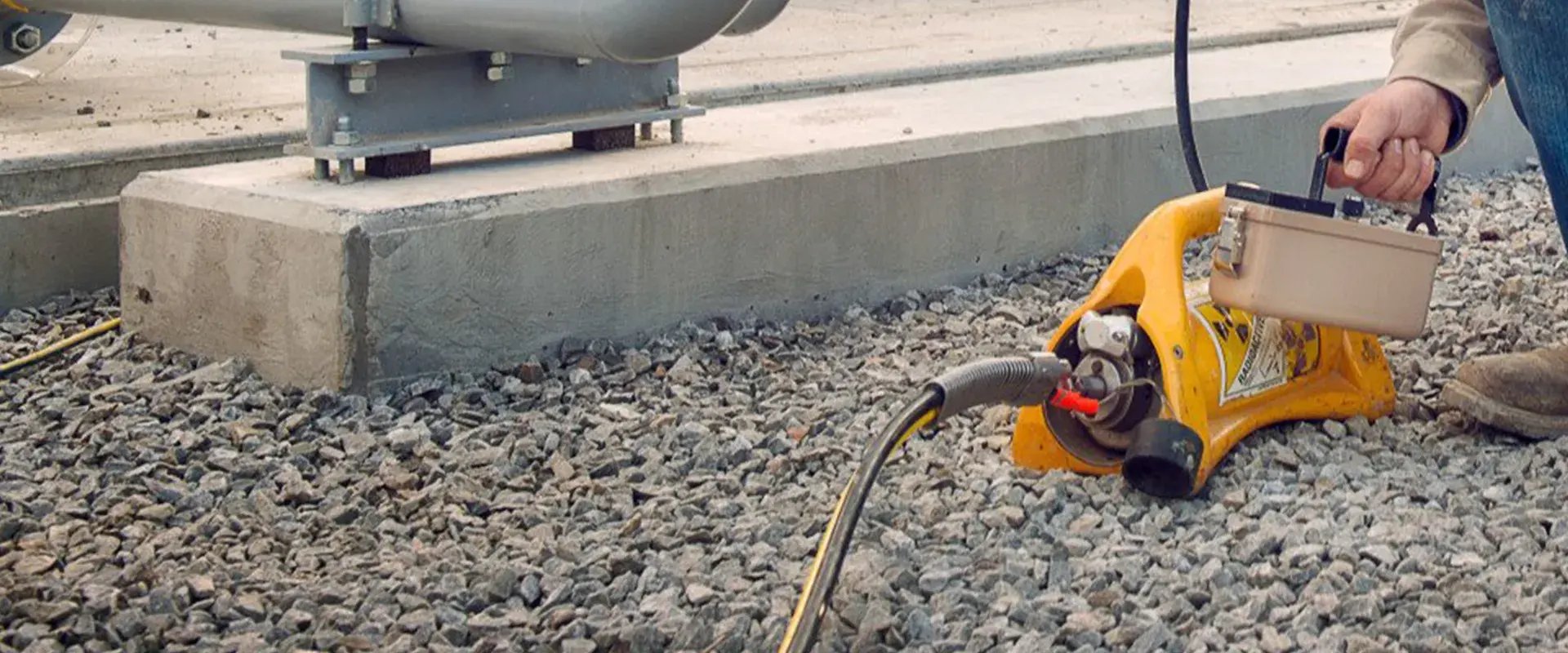 Radiographer performing gamma radiography