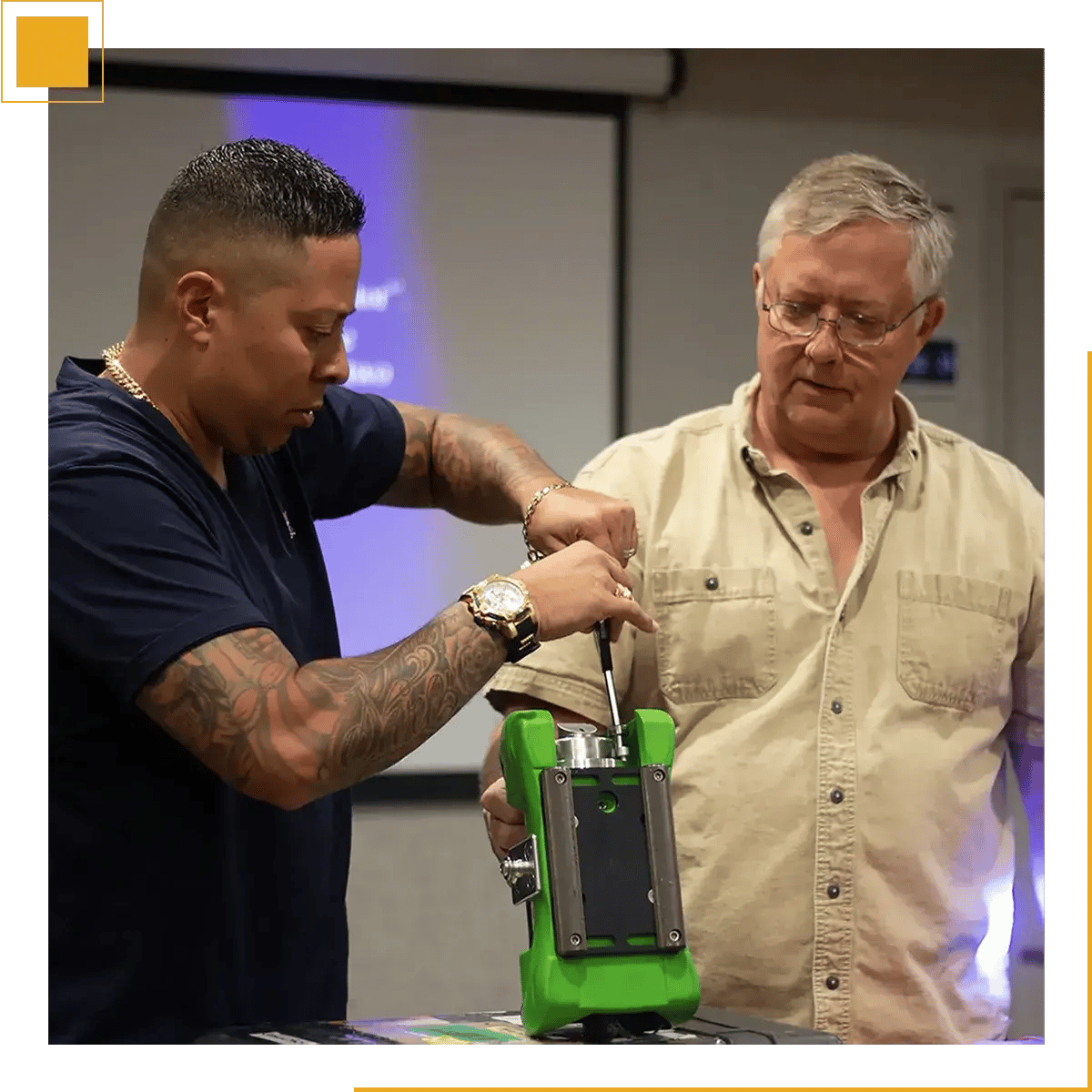 Theo Ewing showing hands on instruction with a customer using the 1075 SCARPro.